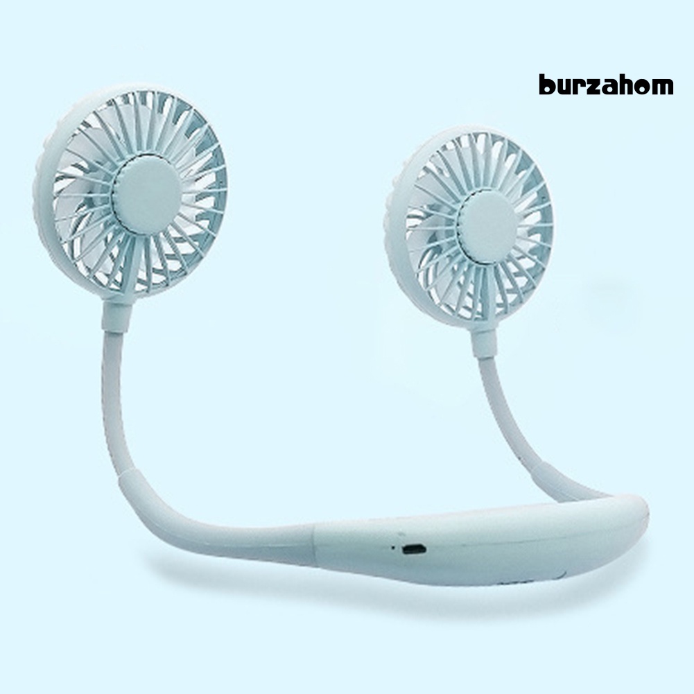 Quạt Làm Mát Mini Đeo Cổ Hai Đầu Có Đèn LED Sạc Cổng USB