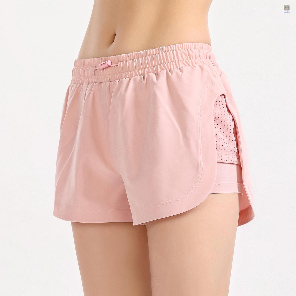 Quần Short Thể Thao 2 Trong 1 Eo Co Giãn Phối Lưới Dành Cho Nữ