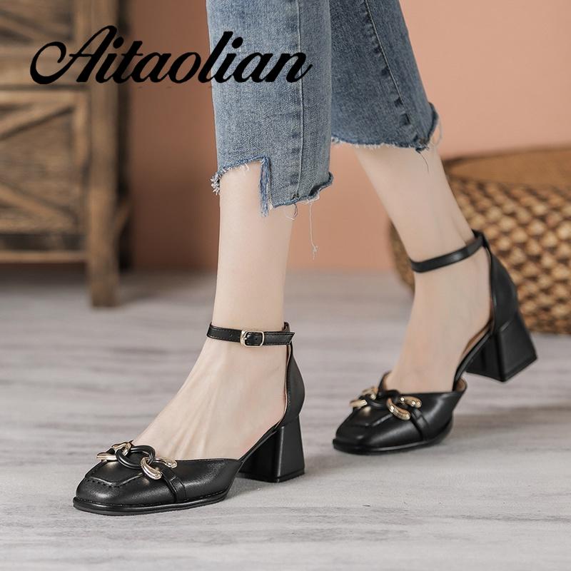 Giày Cao Gót 5cm Da Mềm Mũi Vuông Phong Cách retro Anh Quốc