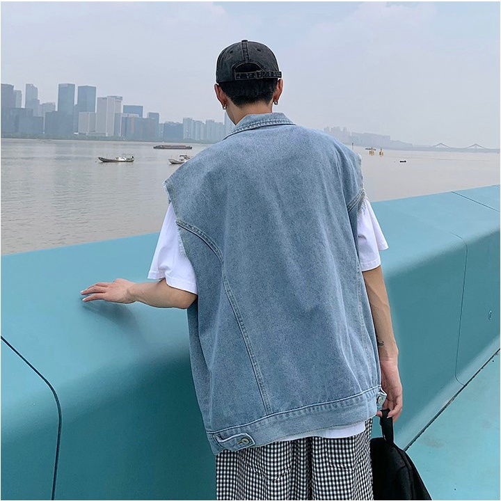 Áo khoác jean ghi lê nam nữ form rộng phong cách Hàn Quốc pon.mens hà nội hcm freeship