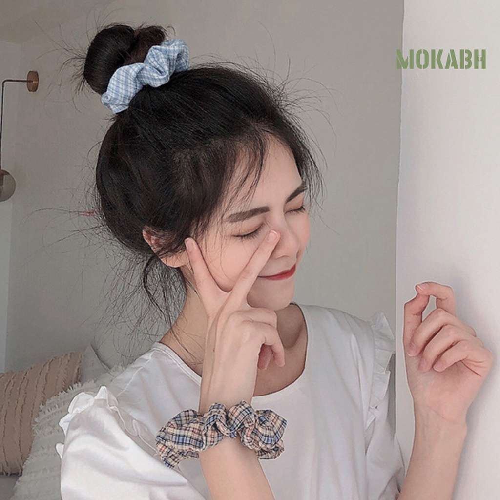 Dây Cột Tóc Co Giãn Họa Tiết Sọc Caro Phong Cách Hàn Quốc Ngọt Ngào Cho Nữ