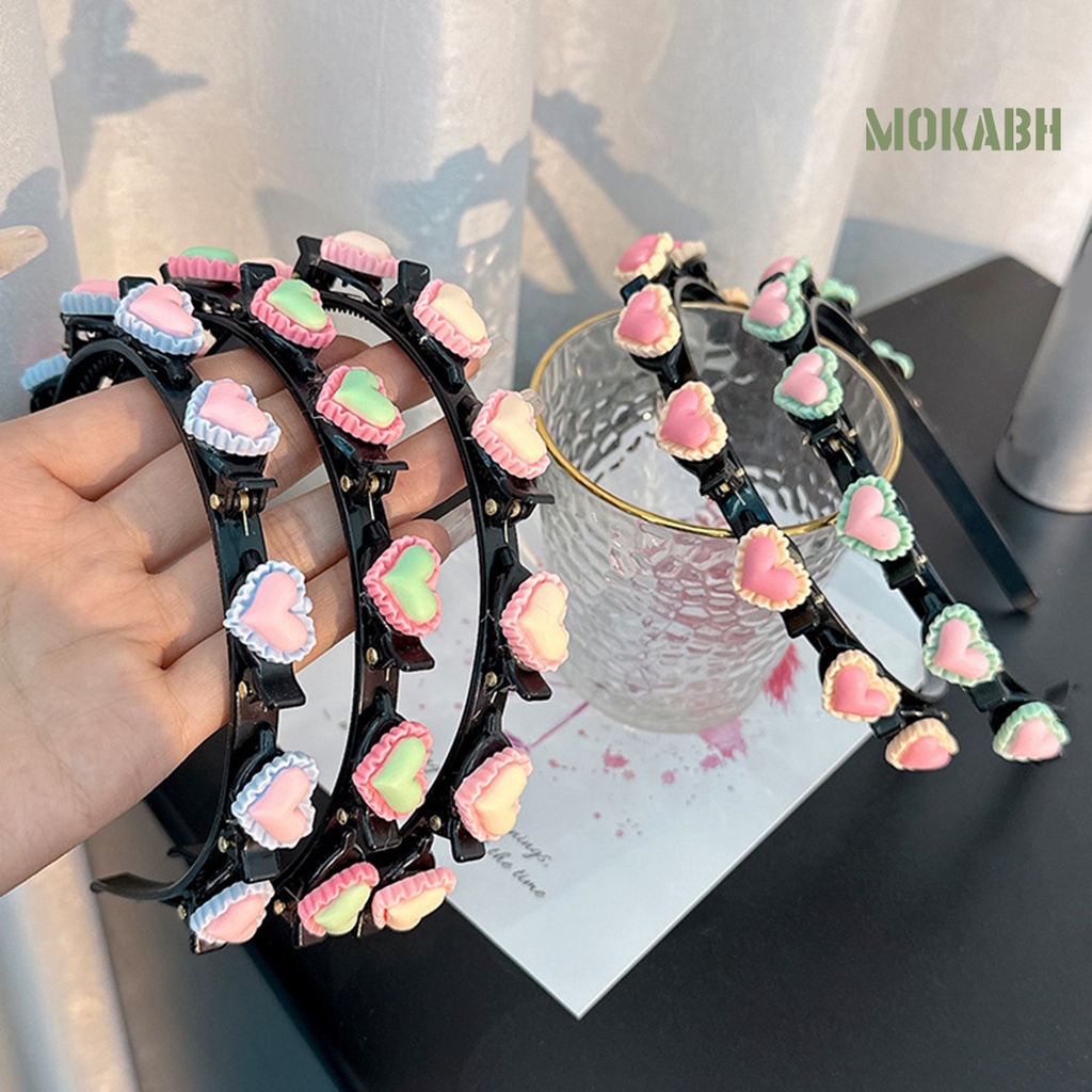 Băng đô cài tóc rửa mặt Co Giãn Chống Trượt Họa Tiết Trái Tim Màu Sắc Tương Phản Thời Trang Cho Nữ