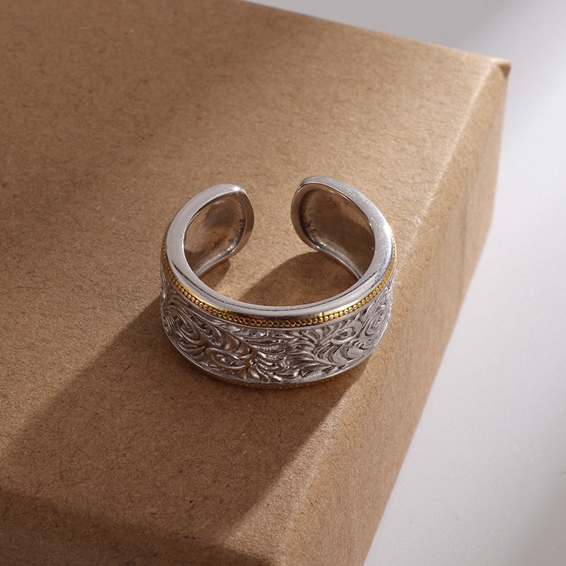 Nhẫn Bạc Trang Trí Họa Tiết Dập Nổi Sang Trọng Cho Nam Nữ