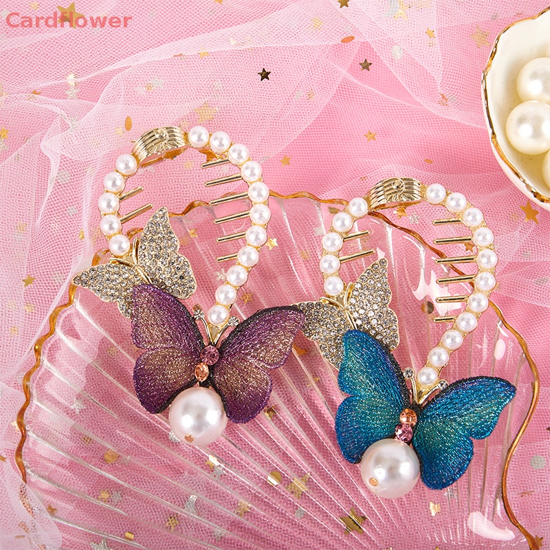 Kẹp Tóc Hình Bướm Đính Đá Ngọc Trai Thời Trang Mới Cho Nữ