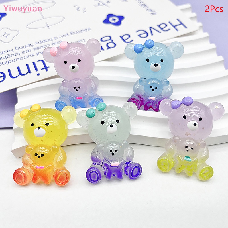 < Yiwuyuan > Bộ 2 Tượng Gấu Hoạt Hình Ba Chiều Bằng Nhựa Resin Màu Gradient Trang Trí Bàn Điều Khiển Ô Tô Để Bàn Mới
