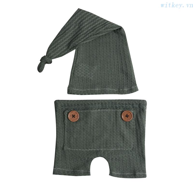 Bộ Trang Phục Đan Len Thủ Công Mềm Mại Màu Trơn Kèm Nón + Quần Dài Làm Phụ Kiện Chụp Ảnh Cho Bé Sơ Sinh