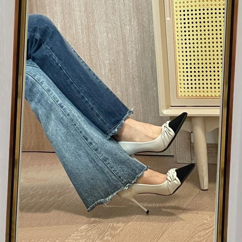 Giày Cao Gót Mũi Nhọn Mẫu Mới 2023 Phong Cách Pháp Thời Trang Thanh Lịch Cho Nữ