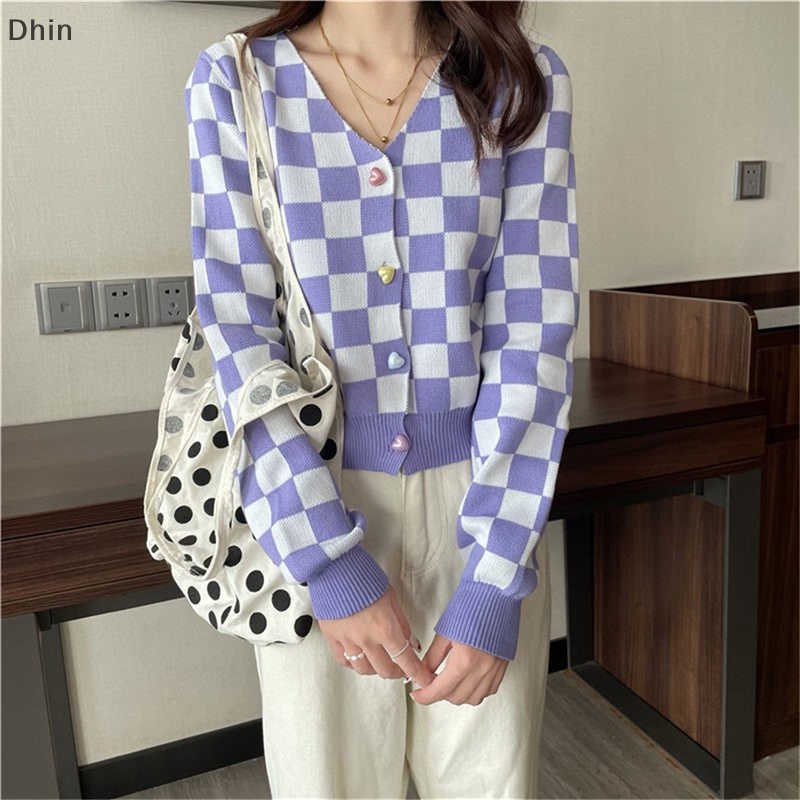 [Dhin] Áo Khoác Cardigan Dệt Kim Cổ Chữ V Phối Màu Khối