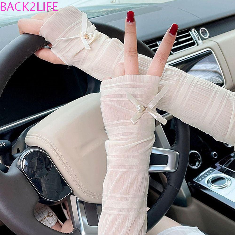 Găng Cánh Tay Chống Nắng Dáng Rộng Co Giãn Màu Trơn Đính Nơ Sau Lưng2Lilife