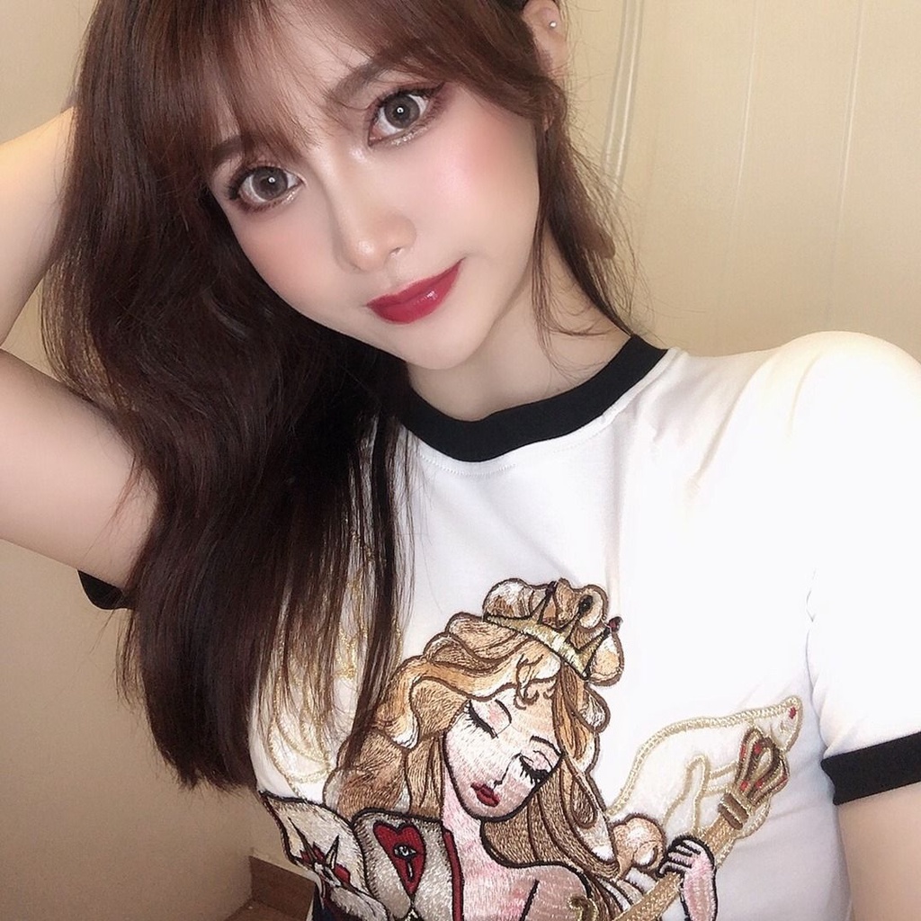 Áo Thun Tay Ngắn Dáng Ôm Thêu Họa Tiết Thời Trang Mùa Hè Xinh Xắn Cho Nữ