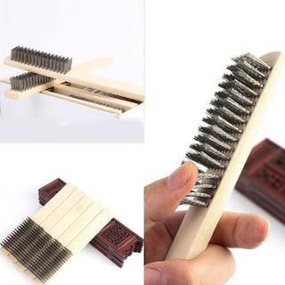 2PCS Stainless Steel Wire Brushes with Comfortable Wooden Handle Metal Rust Cleaning Tool