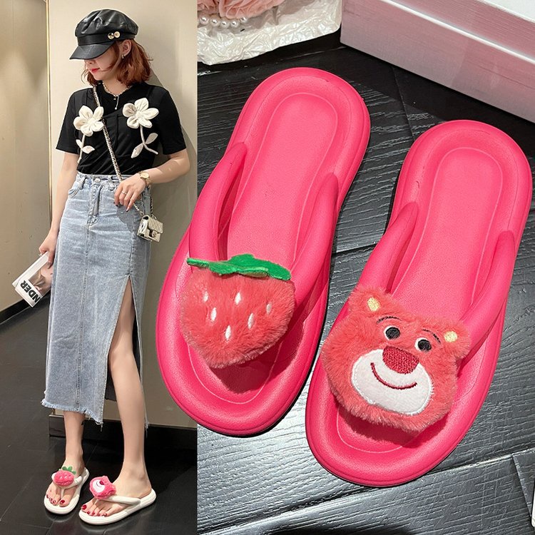 🔥Mẫu Mới🔥 Eva Dép Xỏ Ngón Đi Trong Nhà Đế Dày Họa Tiết Gấu Dâu Tây Hoạt Hình Thời Trang Mùa HèSize 36-41