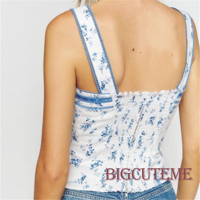 Áo Croptop Sát Nách Cổ Vuông Màu Trơn In Họa Tiết Hoa Phong Cách Đường Phố Thời Trang Cho Nữ