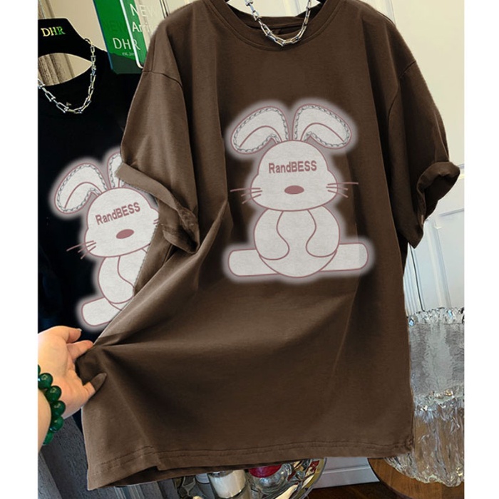 Áo thun NRVP 100% cotton tay ngắn cổ tròn in họa tiết phong cách Hàn Quốc cho nữ