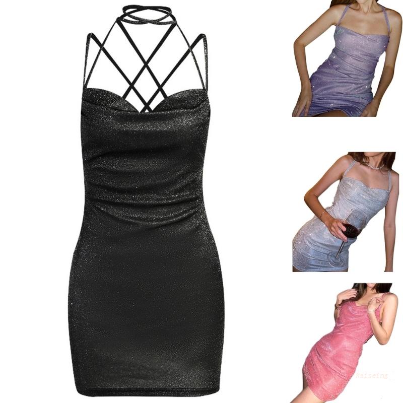 Đầm Hai Dây Ôm Dáng Gọn Nhẹ Lấp Lánh Thời Trang Mùa Xuân Cho Nữ