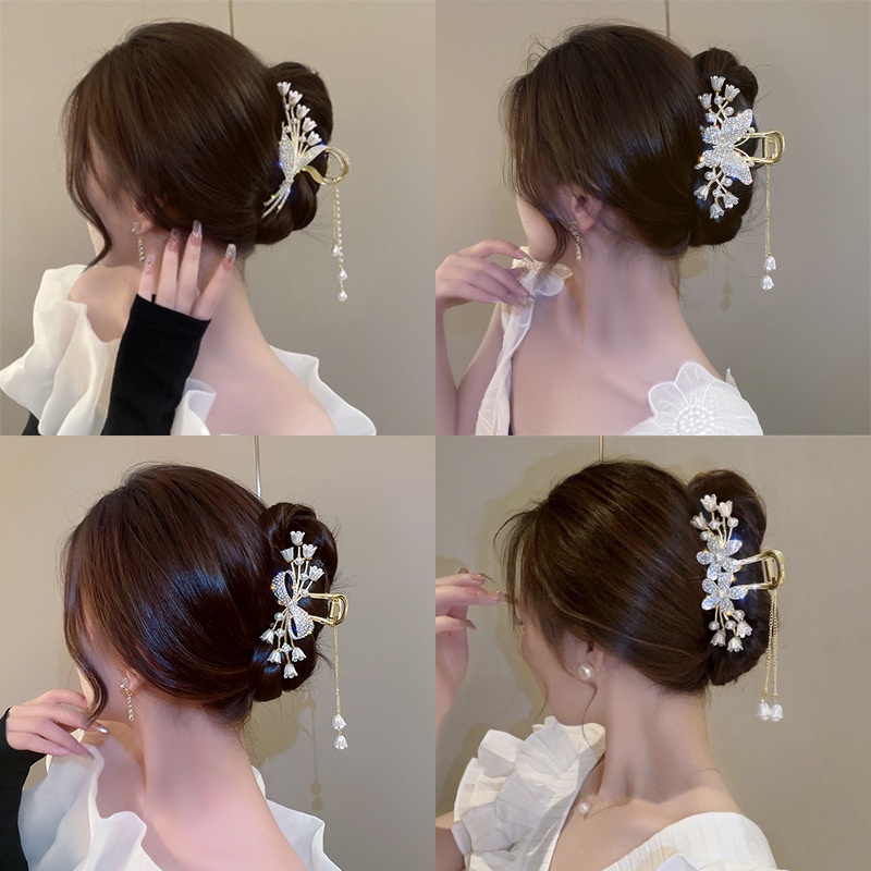 Kẹp Tóc Hợp Kim Hình Hoa Đính Ngọc Trai Nhân Tạo Thời Trang CHLINS