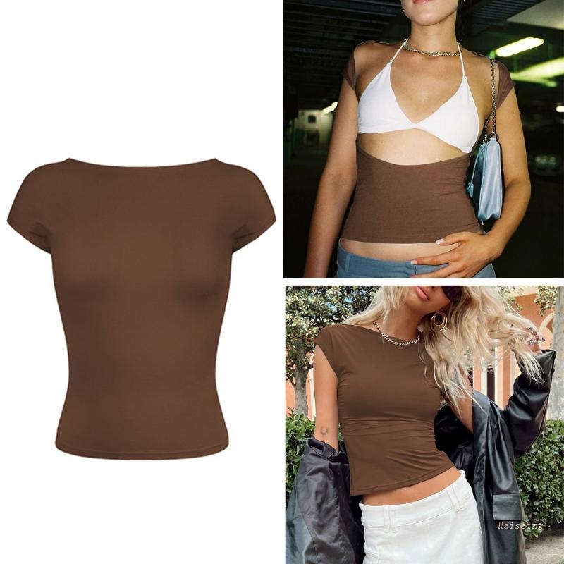 Áo Thun Dáng Ôm Hở Lưng Màu Trơn Phong Cách Vintage Thời Trang Đường Phố Thoáng Khí Cho Nữ Y2k