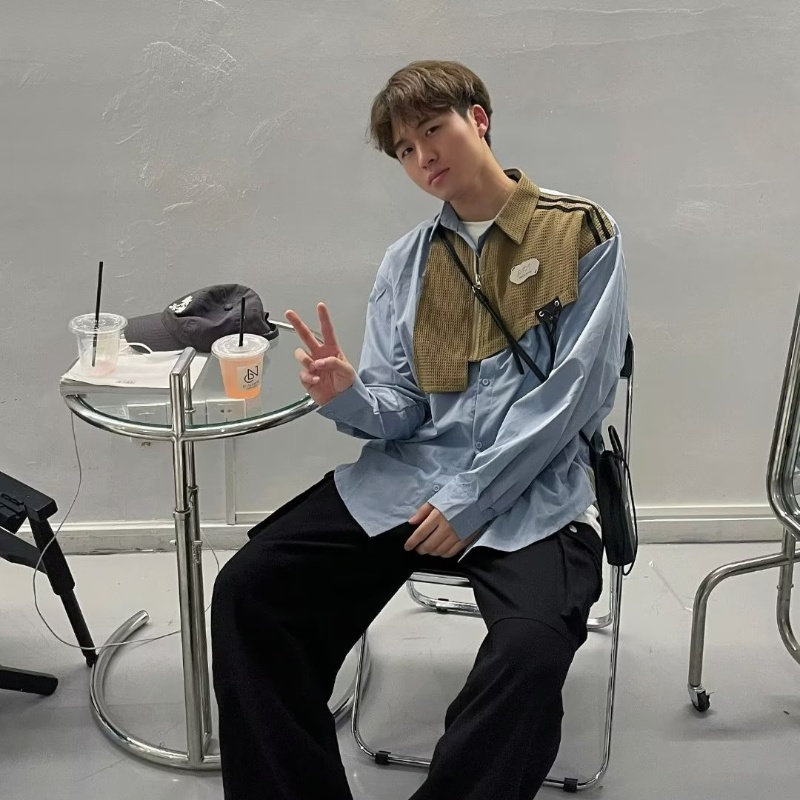 Áo Sơ Mi Thiết Kế Chắp Vá Waffle Phong Cách Mới Mùa Thu Cho Nam Và Nữ