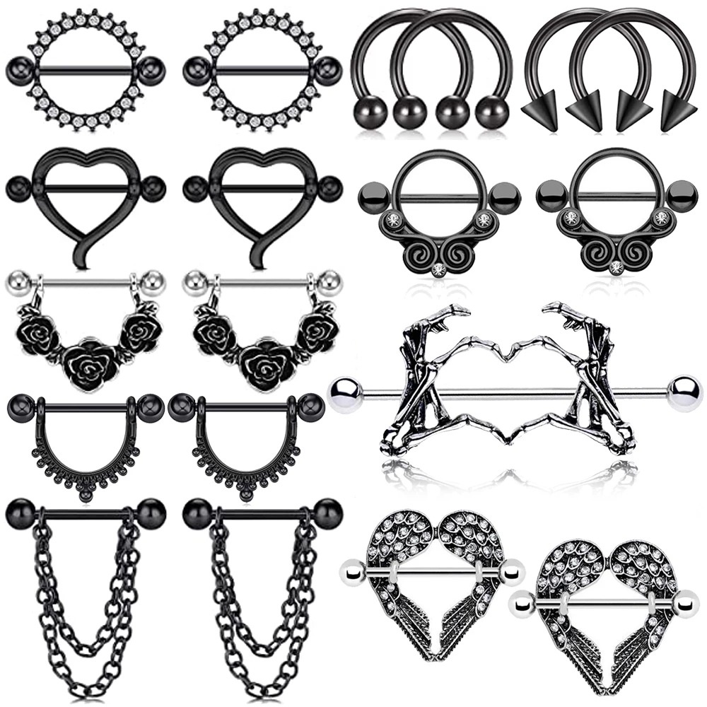 Khuyên Xỏ Cơ Thể Bằng Thép Không Gỉ 14G Màu Đen Cá Tính