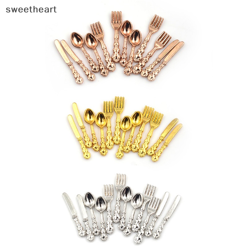 12 cái 1:12 Dollhouse thu nhỏ ngã ba dao súp Bộ đồ ăn đồ nội thất nhà bếp đồ chơi mới