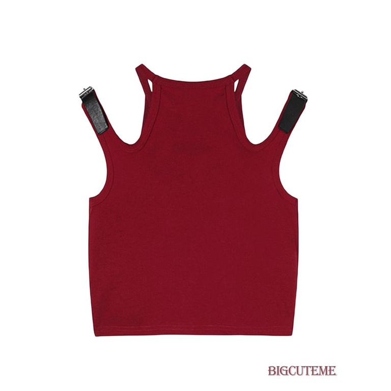 [] Áo Croptop Không Tay Cắt Xẻ Cơ Bản Thêu Chữ Mùa Hè Cho Nữ