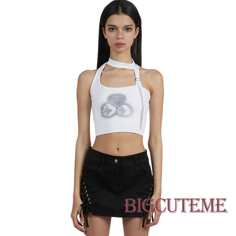 Áo Croptop Sát Nách Màu Trắng Có Khóa Cài Thời Trang Mùa Hè Cho Nữ