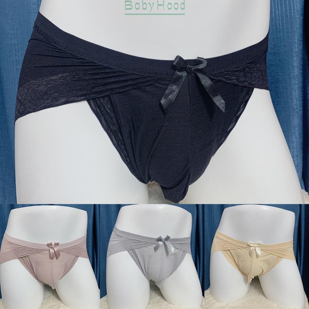Comfortable Mens Lace Ice Silk Underwear Thong Bikini Briefs Pouch G string Black/Gray#BBHOOD