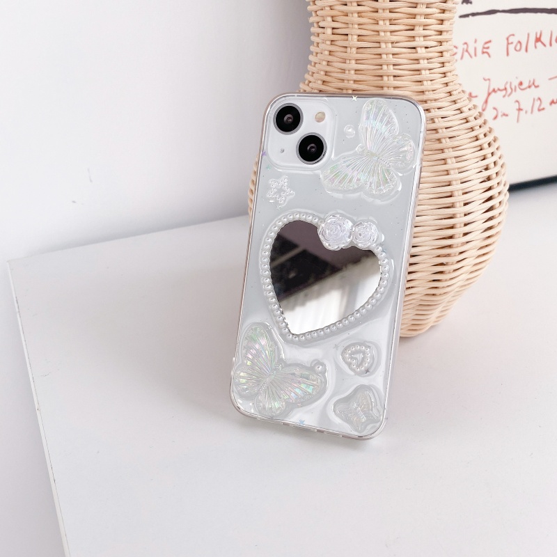 Ốp Điện Thoại Mềm Trong Suốt Chống Sốc Gắn Kèm Gương Hình Bướm / Hoa Hồng 3D Dành Cho iPhone 14 13 12 11 Pro Max 14 Plus
