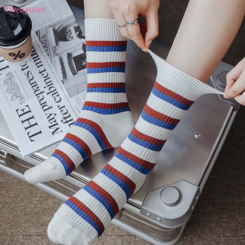 1 Đôi Vớ Thể Thao Cotton Thoáng Khí Họa Tiết Kẻ Sọc Đơn Giản Thời Trang Unisex Mới