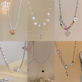 Vòng cổ Ngọc Trai Mặt Trái Tim Đính Đá Opal Phong Cách Hàn Quốc Thanh Lịch Cho Nữ