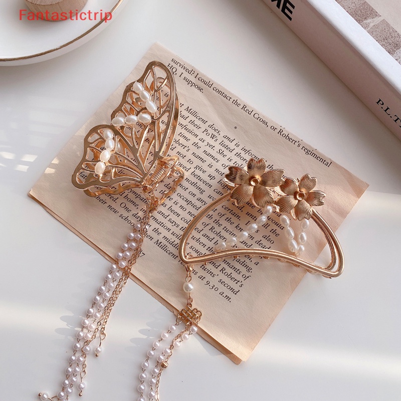 Bộ Kẹp Tóc Kim Loại Màu Vàng Phong Cách Vintage Thanh Lịch Cho Nữ