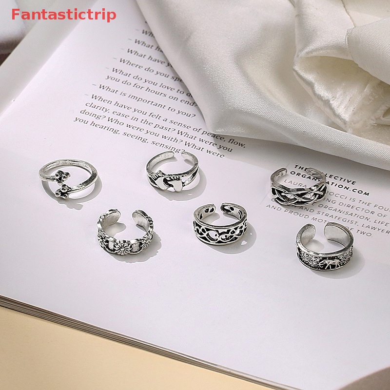 Set 6 Nhẫn Hợp Kim Hoạ Tiết Gợn Sóng Có Thể Điều Chỉnh Kích Cỡ Dành Cho Nữ