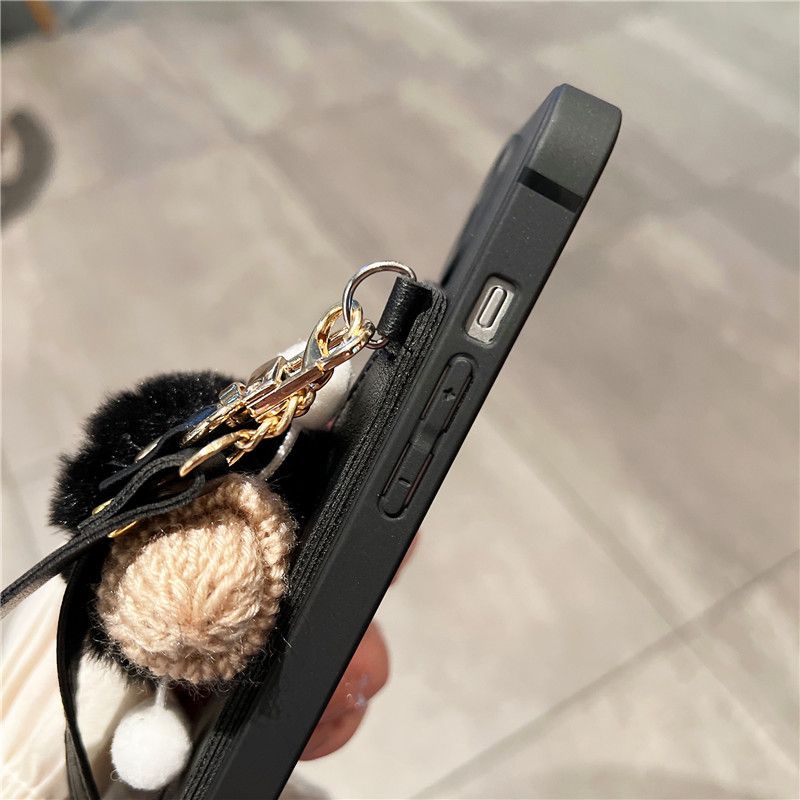 Ốp Điện Thoại Màu Đen Có Ngăn Đựng Thẻ Và Dây Đeo Cổ Tay Cho IPhone 14 11 13 12 X Xs Xr Max 7 8 Plus Pro Max