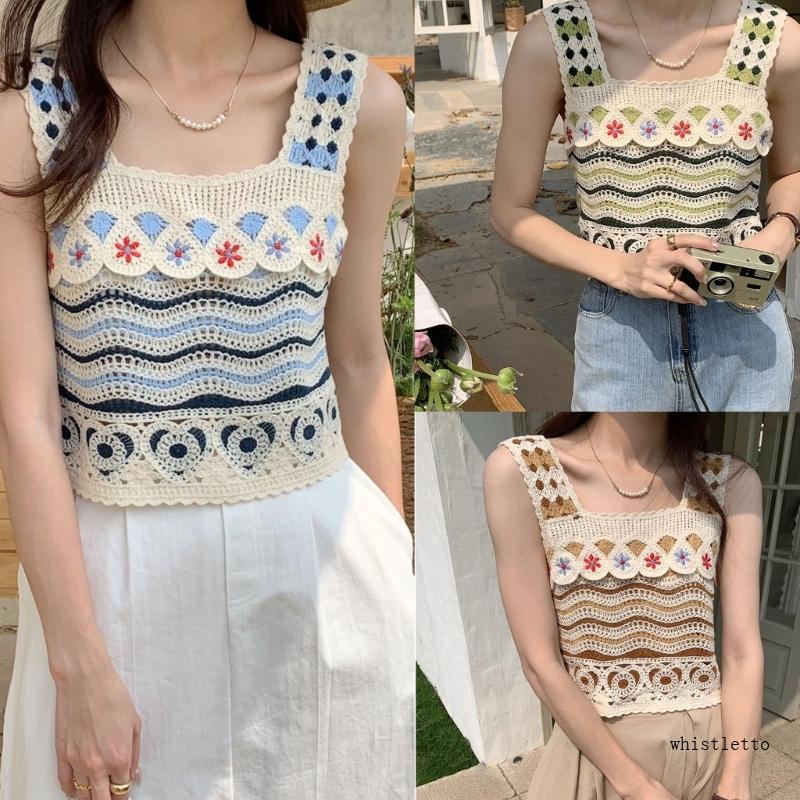 Áo Croptop Dệt Kim Họa Tiết Kẻ Sọc Phối Tua Rua Phong Cách Cổ Điển Thời Trang Đi Biển Cho Nữ