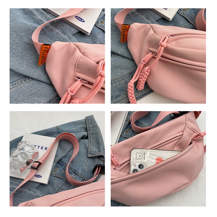 Túi Đeo Hông / Đeo Trước Ngực Bằng Vải Canvas 5 Màu Thời Trang Nhật Hàn Dành Cho Nữ
