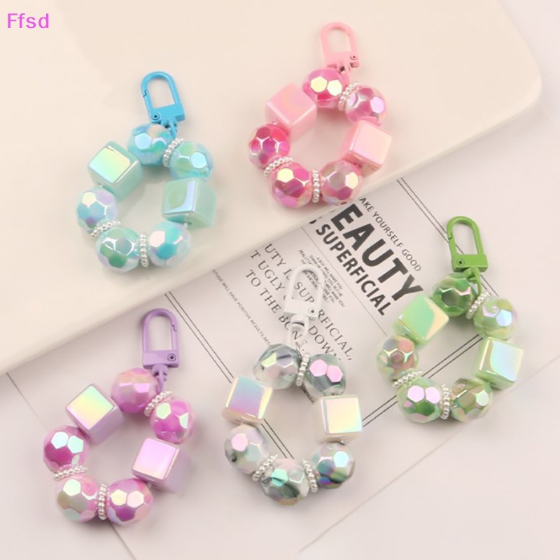 Móc Khóa Hạt Tròn Nhỏ Màu Trơn Họa Tiết Hoạt Hình Dễ Thương