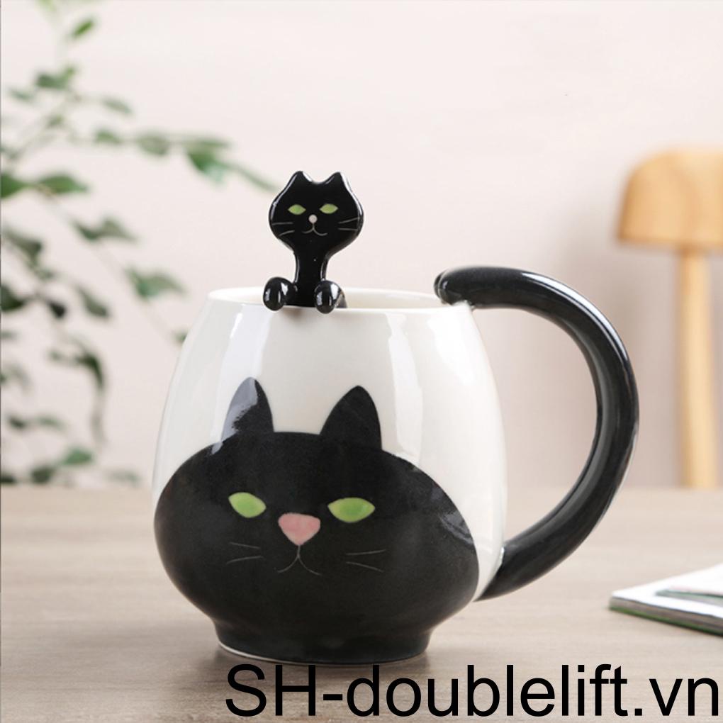Cốc Uống Nước Cách Nhiệt Hình Mèo Vẽ Tay Dễ Thương