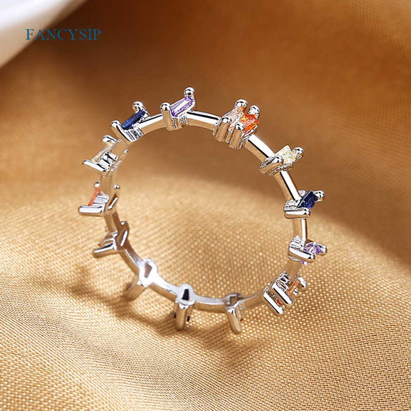 Nhẫn Bạc 925 Đính Đá Zirconia Màu Cầu Vồng Sang Trọng Chất Lượng Cao