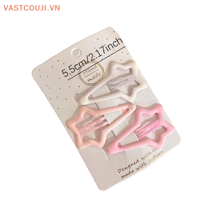 Set 3 Kẹp Tóc Hình Ngôi Sao / Hình Học Màu Hồng Ngọt Ngào Thời Trang Cho Nữ