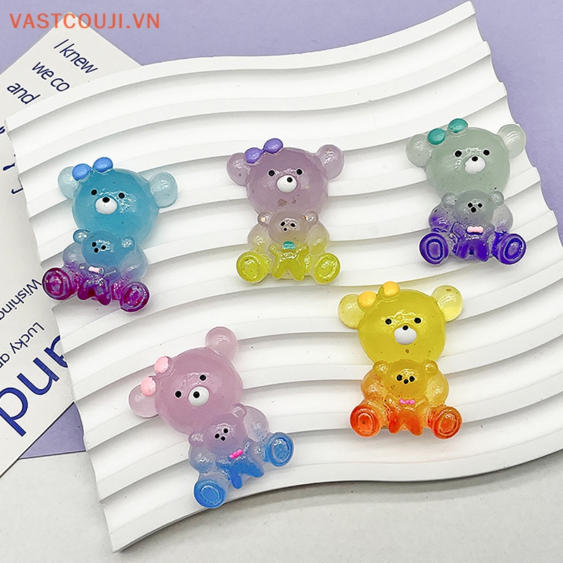 Bộ 2 Tượng Gấu Hoạt Hình Ba Chiều Bằng Nhựa Resin Màu Gradient Trang Trí Nhà Cửa / Xe Hơi