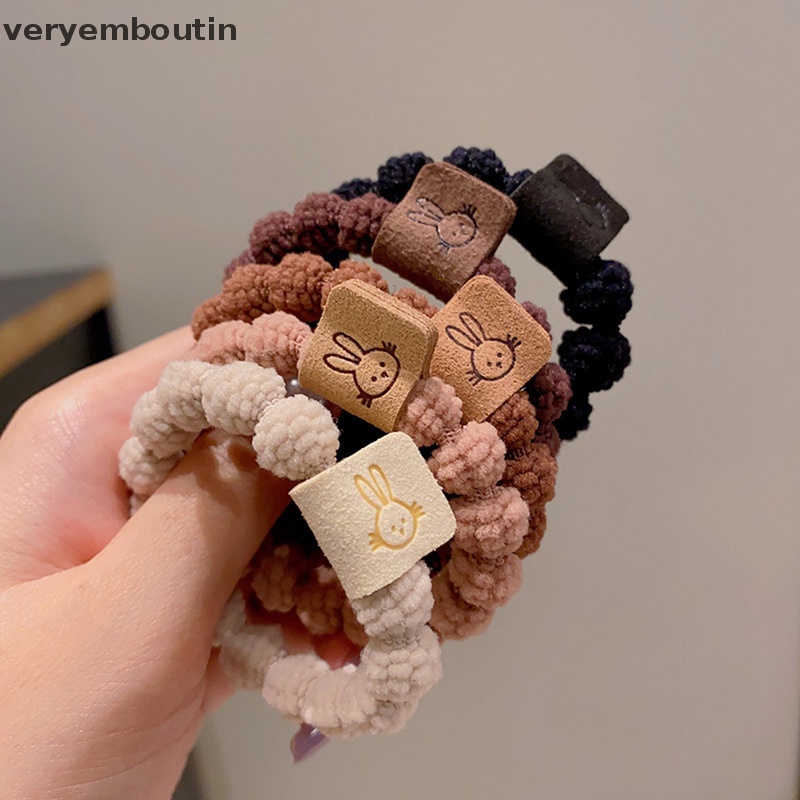 Bộ 5 Dây Buộc Tóc Cao Su Co Giãn Hình Thỏ Phong Cách Hàn Quốc Đơn Giản Cho Nữ