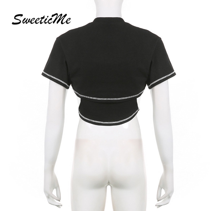 Áo Thun Croptop Hai Mảnh Dáng Ôm Tay Ngắn Màu Tương Phản Thời Trang Mới 2023 Dành Cho Bạn Nữ