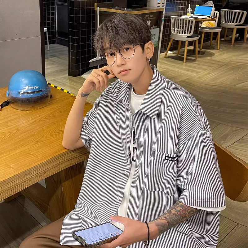 Áo Sơ Mi Tay Ngắn Họa Tiết Sọc Thời Trang Mùa Hè Mới Cho Nam