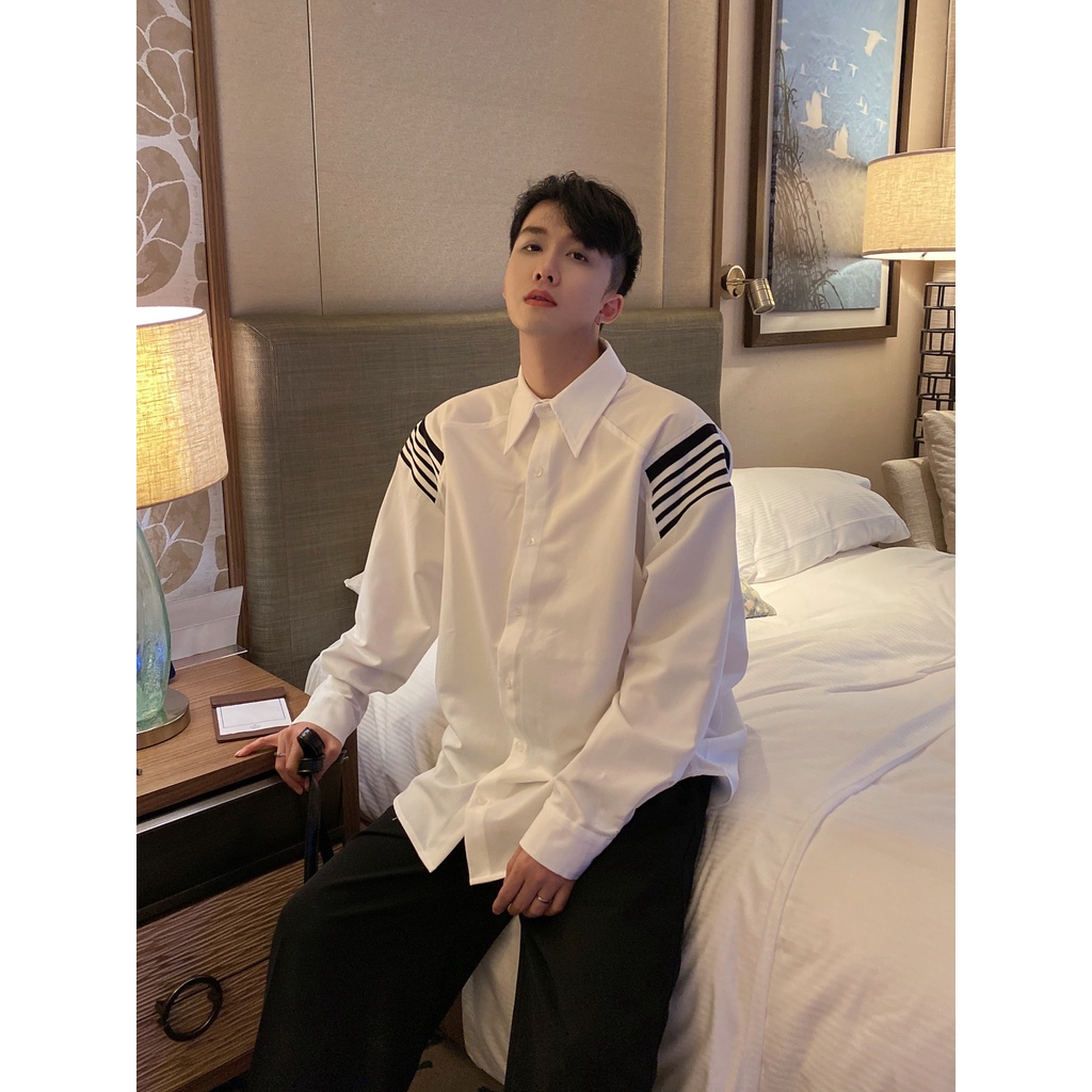 Áo Sơ Mi Dài Tay Dáng Rộng Họa Tiết Kẻ Sọc Thời Trang Thu Đông Hàn Quốc Mới Cho Nam
