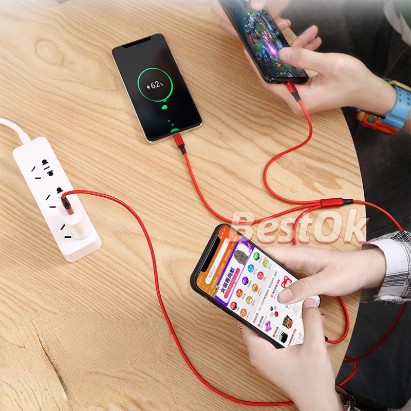 Dây Cáp Sạc 3 Trong 1 Cho Android Type C Và Ios 1.2 M