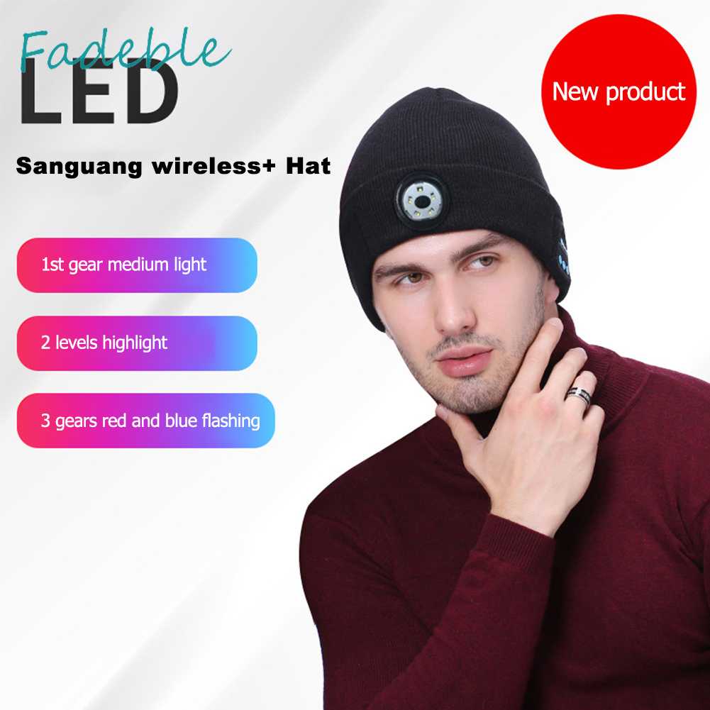 Mũ Beanie Dệt Kim Tích Hợp Tai Nghe Bluetooth Không Dây Có Đèn LED Thông Minh