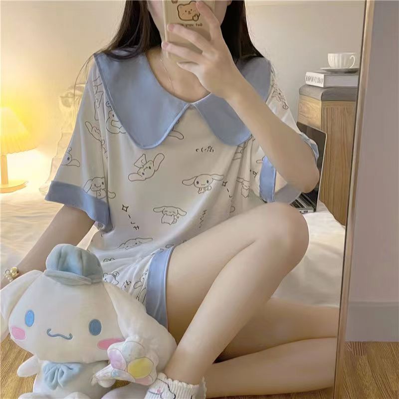 Bộ Đồ Ngủ Ngắn Tay Cổ Búp Bê Dễ Thương Thời Trang Mùa Hè Phong Cách Hàn Quốc Cho Nữ