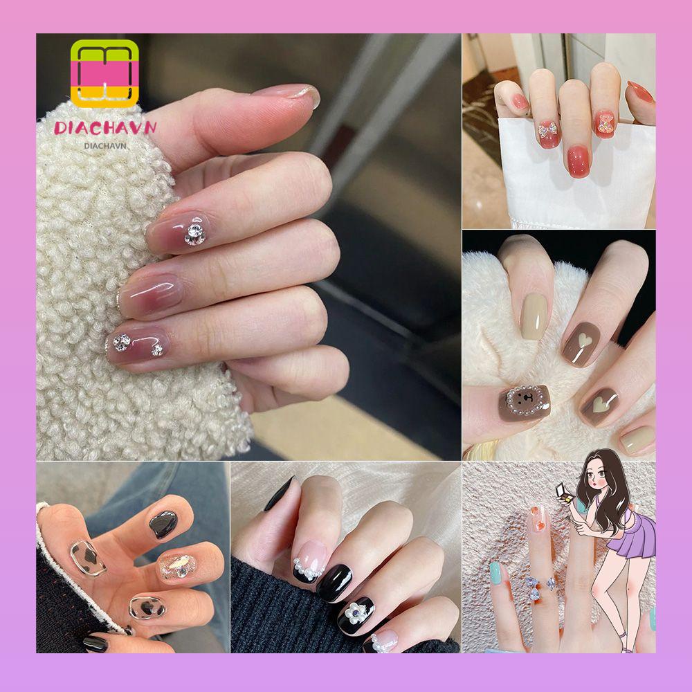 Hộp 24 Móng Tay Giả Ngắn / Tròn / Vuông Che Phủ Toàn Diện Kiểu Pháp
