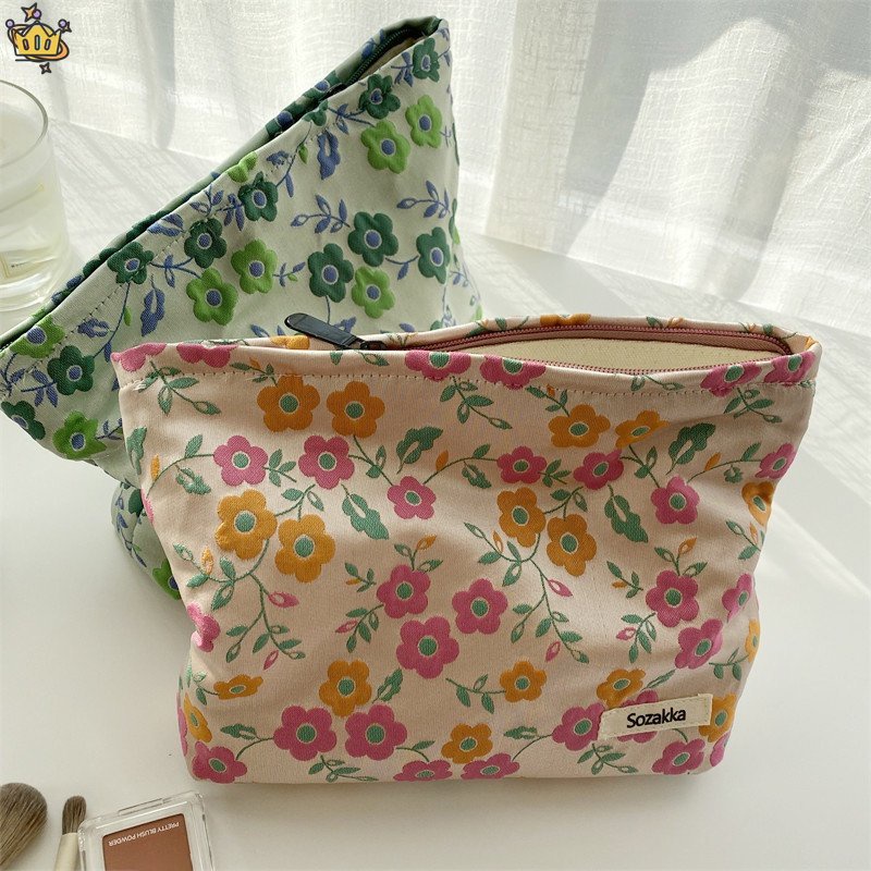 Túi Đựng Mỹ Phẩm / Đồ Trang Điểm Bằng Vải Cotton Họa Tiết Hoa Có Khóa Kéo Phong Cách Nhật Bản Cho Nữ YKD JP5