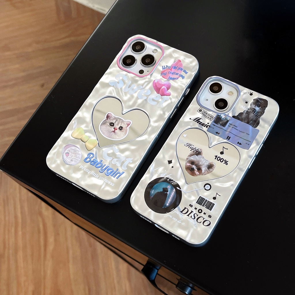 Ốp Điện Thoại Mặt Nhám Chống Sốc Kèm Gương Hình Trái Tim / Bướm / Chó Mèo Cho Apple IPhone 14 13 12 11 Pro Max